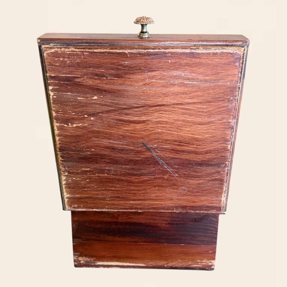 Vintage Rustic Wood Storage Box Hinged Lid Brass Handles Brown Square 9x9x6.75 - Picture 9 of 9